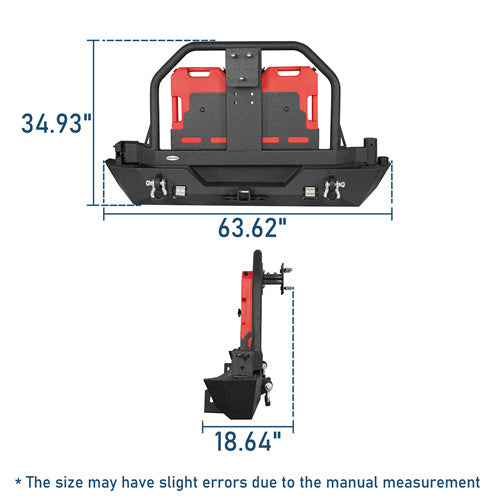 Rear Bumper w/Oil Drum Rack Bar & Spare Tire Frame(07-18 Jeep Wrangler JK)-LandShaker