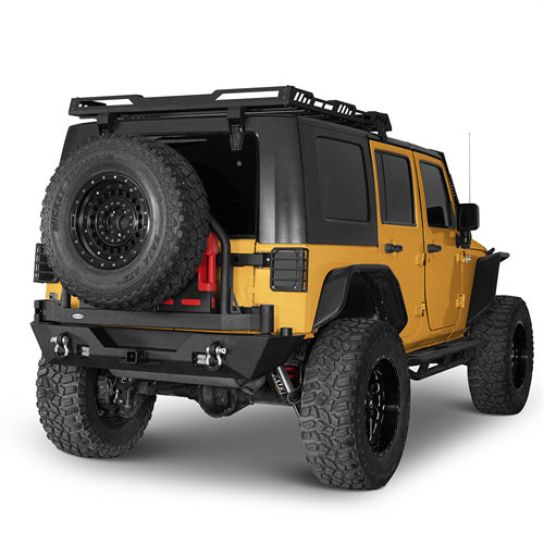 Rear Bumper w/Oil Drum Rack Bar & Spare Tire Frame(07-18 Jeep Wrangler JK)-LandShaker