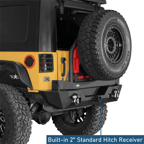 Rear Bumper w/Oil Drum Rack Bar & Spare Tire Frame(07-18 Jeep Wrangler JK)-LandShaker