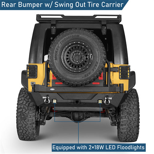 Rear Bumper w/Oil Drum Rack Bar & Spare Tire Frame(07-18 Jeep Wrangler JK)-LandShaker