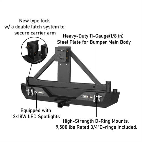 Explorer Rear Bumper w/Tire Carrier For 1987-2006 Jeep Wrangler YJ TJ-LandShaker