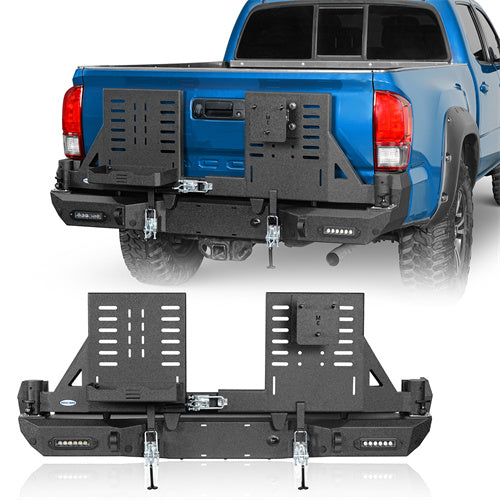 Road Trip Rear Bumper w/ Dual Swing Arms & Tire Carrier & 5.3-Gallon Jerry Can Holder For 2016-2023 Toyota Tacoma - Landshaker4x4