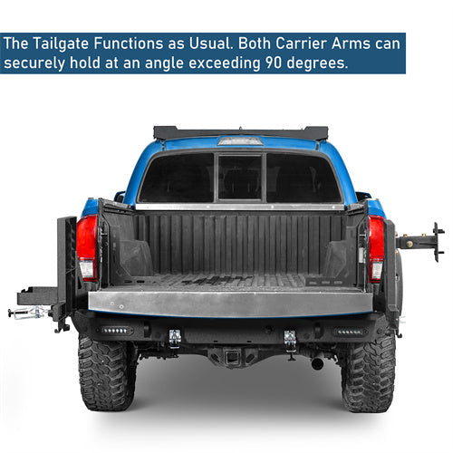 Road Trip Rear Bumper w/ Dual Swing Arms & Tire Carrier & 5.3-Gallon Jerry Can Holder For 2016-2023 Toyota Tacoma - Landshaker4x4