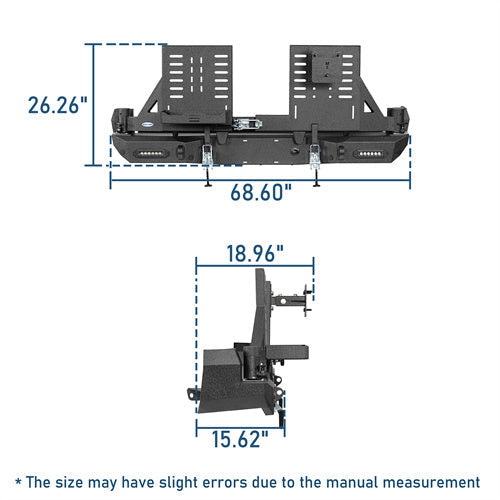Road Trip Rear Bumper w/ Dual Swing Arms & Tire Carrier & 5.3-Gallon Jerry Can Holder For 2016-2023 Toyota Tacoma - Landshaker4x4
