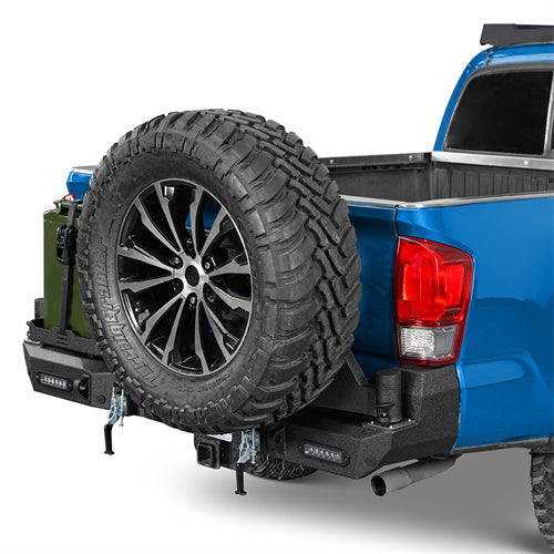 Road Trip Rear Bumper w/ Dual Swing Arms & Tire Carrier & 5.3-Gallon Jerry Can Holder For 2016-2023 Toyota Tacoma - Landshaker4x4