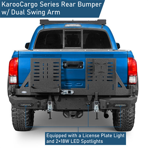 Road Trip Rear Bumper w/ Dual Swing Arms & Tire Carrier & 5.3-Gallon Jerry Can Holder For 2016-2023 Toyota Tacoma - Landshaker4x4