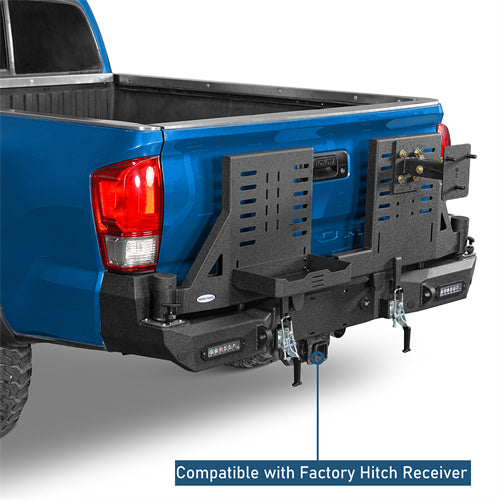 Road Trip Rear Bumper w/ Dual Swing Arms & Tire Carrier & 5.3-Gallon Jerry Can Holder For 2016-2023 Toyota Tacoma - Landshaker4x4