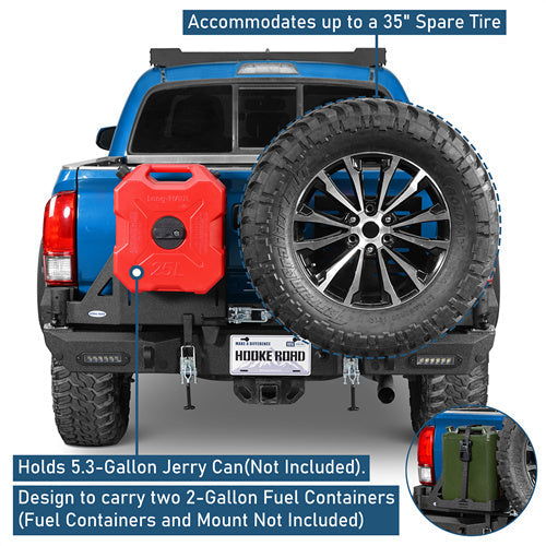 Road Trip Rear Bumper w/ Dual Swing Arms & Tire Carrier & 5.3-Gallon Jerry Can Holder For 2016-2023 Toyota Tacoma - Landshaker4x4