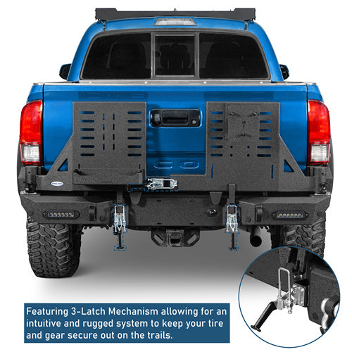 Road Trip Rear Bumper w/ Dual Swing Arms & Tire Carrier & 5.3-Gallon Jerry Can Holder For 2016-2023 Toyota Tacoma - Landshaker4x4