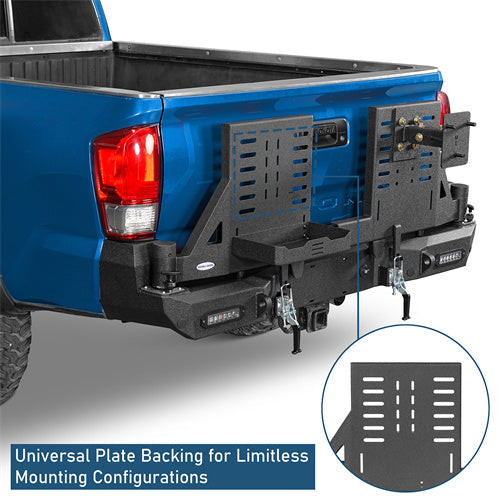 Road Trip Rear Bumper w/ Dual Swing Arms & Tire Carrier & 5.3-Gallon Jerry Can Holder For 2016-2023 Toyota Tacoma - Landshaker4x4