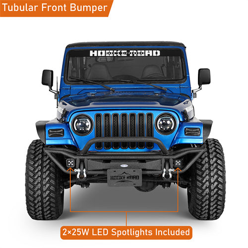 Road Trip Tubular Front Bumper w/ LED Spotlights For 1997-2006 Jeep Wrangler TJ - LandShaker4x4