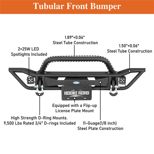 Road Trip Tubular Front Bumper w/ LED Spotlights For 1997-2006 Jeep Wrangler TJ - LandShaker4x4