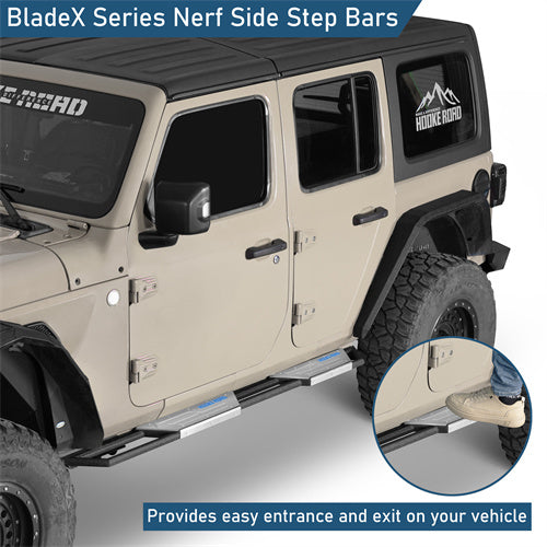 Off-road BladeX Series Nerf Side Step Bars For 2018-2025 Jeep Wrangler JL 4-Door - Landshaker4x4