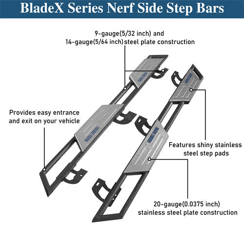 Off-road BladeX Series Nerf Side Step Bars For 2018-2025 Jeep Wrangler JL 4-Door - Landshaker4x4