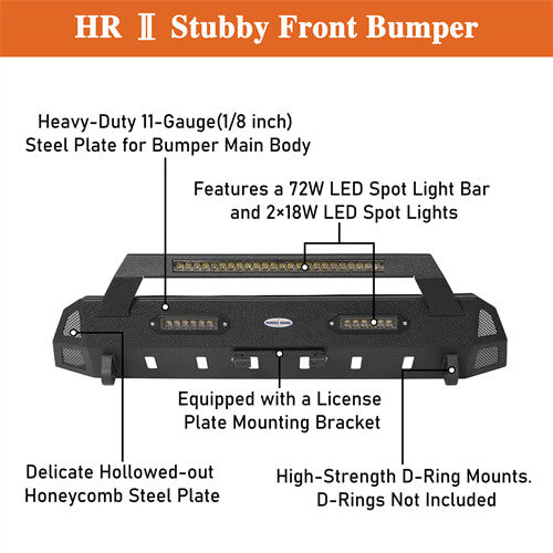 Stubby Front Bumper w/License Plate Bracket(16-22 Toyota Tacoma 3rd Gen)-LandShaker