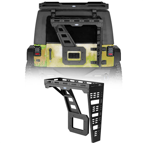 Tailgate Basket Rear Cargo Rack System w/ Reinforced Tailgate Hinge Kit For 2007-2018 Jeep Wrangler JK - LandShaker4x4