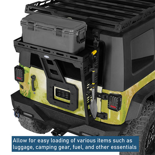 Tailgate Basket Rear Cargo Rack System w/ Reinforced Tailgate Hinge Kit For 2007-2018 Jeep Wrangler JK - LandShaker4x4