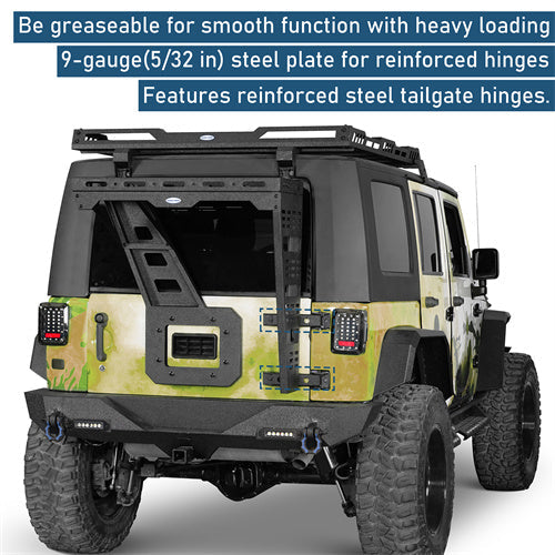 Tailgate Basket Rear Cargo Rack System w/ Reinforced Tailgate Hinge Kit For 2007-2018 Jeep Wrangler JK - LandShaker4x4