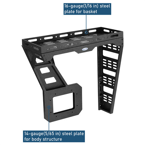 Tailgate Basket Rear Cargo Rack System w/ Reinforced Tailgate Hinge Kit For 2007-2018 Jeep Wrangler JK - LandShaker4x4