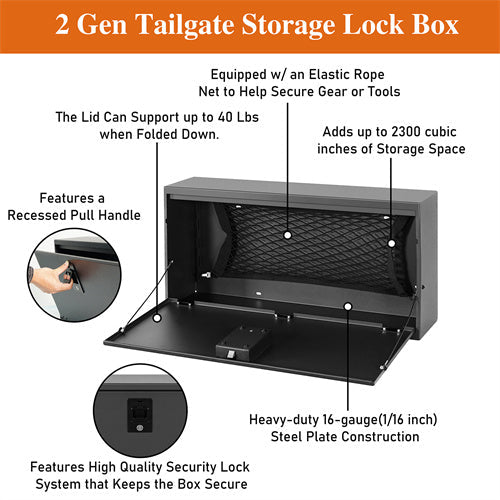 2 Gen Tailgate Storage Lock Box For 2018-2024 Jeep Wrangler JL - LandShaker4x4