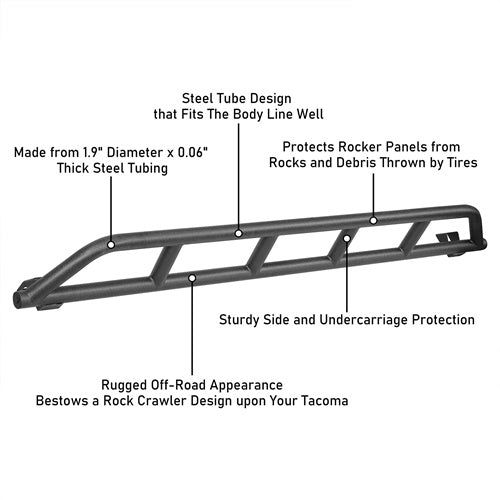 Tube Slider Rocker Guards For 2016-2023 Toyota Tacoma Double Cab - Landshaker4x4