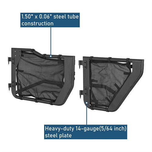 Tube Half Front & Rear Doors w/ Black shade skins For 2007-2018 Jeep Wrangler JK 4 Doors - Landshaker4x4
