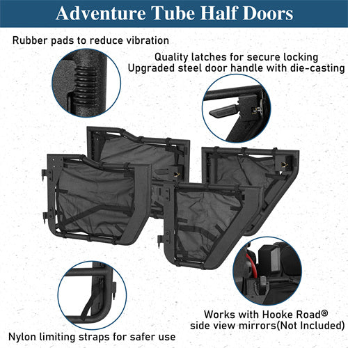 Tube Half Front & Rear Doors w/ Black shade skins For 2007-2018 Jeep Wrangler JK 4 Doors - Landshaker4x4