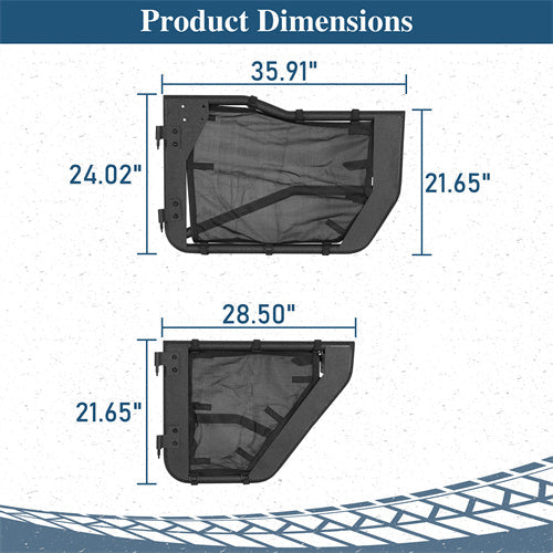 Tube Half Front & Rear Doors w/ Black shade skins For 2007-2018 Jeep Wrangler JK 4 Doors - Landshaker4x4