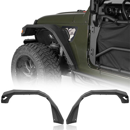 Wide Flat Front Fender Flares for Jeep Wrangler JL 18-25 & Gladiator JT 20-25 (Excluding Sport, Sport S Model) - LandShaker