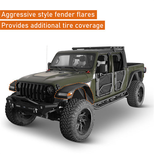 Wide Flat Front Fender Flares for Jeep Wrangler JL 18-25 & Gladiator JT 20-25 (Excluding Sport, Sport S Model) - LandShaker