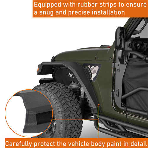 Wide Flat Front Fender Flares for Jeep Wrangler JL 18-25 & Gladiator JT 20-25 (Excluding Sport, Sport S Model) - LandShaker