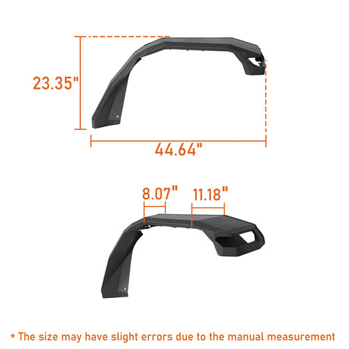 Wide Flat Front Fender Flares for Jeep Wrangler JL 18-25 & Gladiator JT 20-25 (Excluding Sport, Sport S Model) - LandShaker