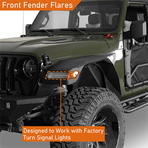 Wide Flat Front Fender Flares for Jeep Wrangler JL 18-25 & Gladiator JT 20-25 (Excluding Sport, Sport S Model) - LandShaker