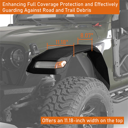 Wide Flat Front Fender Flares for Jeep Wrangler JL 18-25 & Gladiator JT 20-25 (Excluding Sport, Sport S Model) - LandShaker