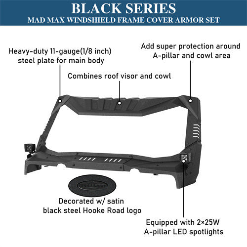 Off-Road Madmax Windshield Frame Cover Visor/Cowl Combination For 2007-2018 Jeep Wrangler JK - Landshaker4x4