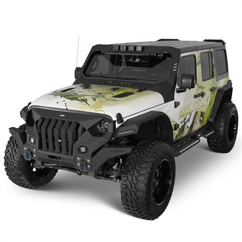 Mad Max Front Bumper w/Wings & Windshield Frame Cover(18-25 Jeep Wrangler JL & Gladiator JT(Excluding Wrangler 4xe, Rubicon 392, JT Mojave))-LandShaker
