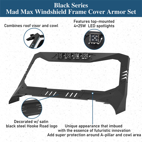 Madmax Windshield Frame Cover Visor/Cowl Combination For 2018-2005 Jeep Wrangler JL / Gladiator JT (Excluding JT Mojave, Wrangler 4xe, Rubicon 392) - Ultralisk4x4